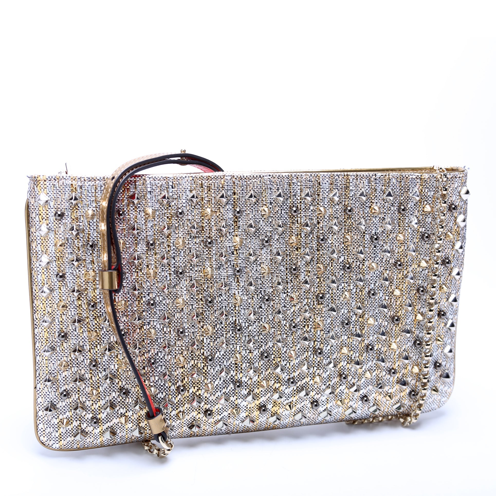 Loubiposh NV Spike Raffia Clutch Metallic