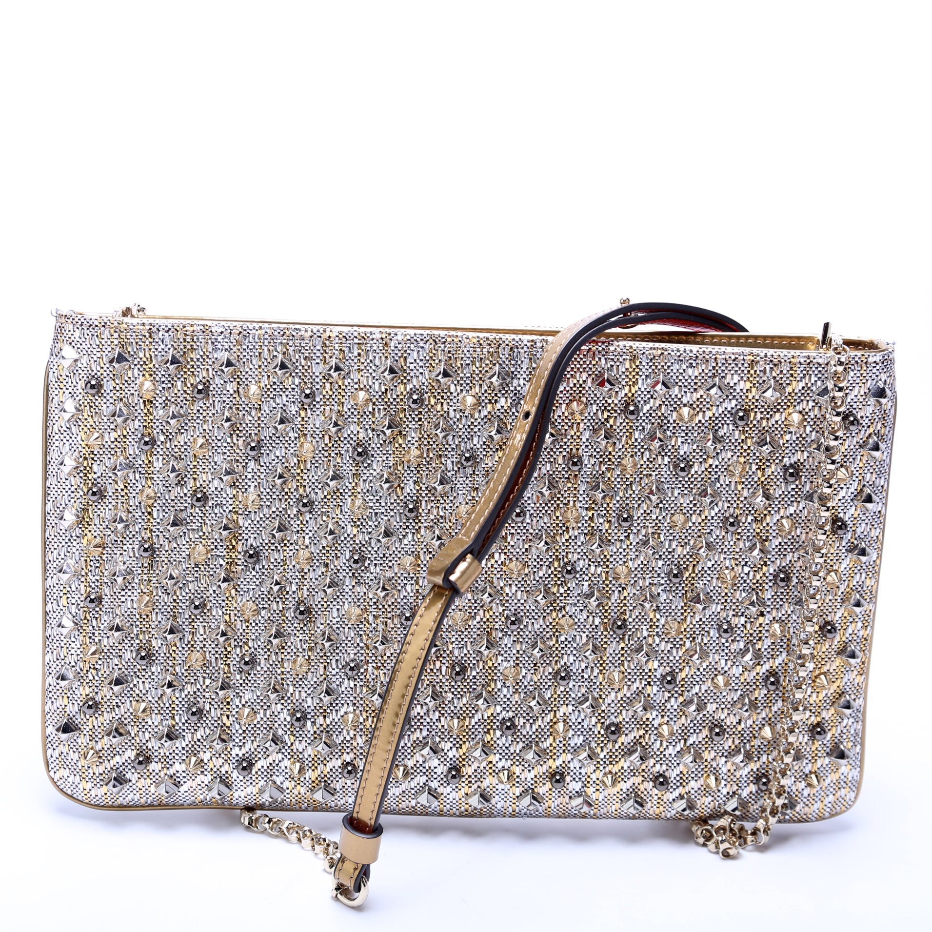 Loubiposh NV Spike Raffia Clutch Metallic