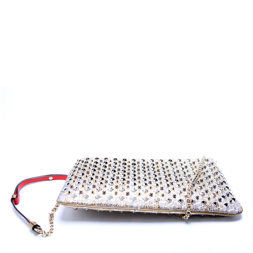 Loubiposh NV Spike Raffia Clutch Metallic