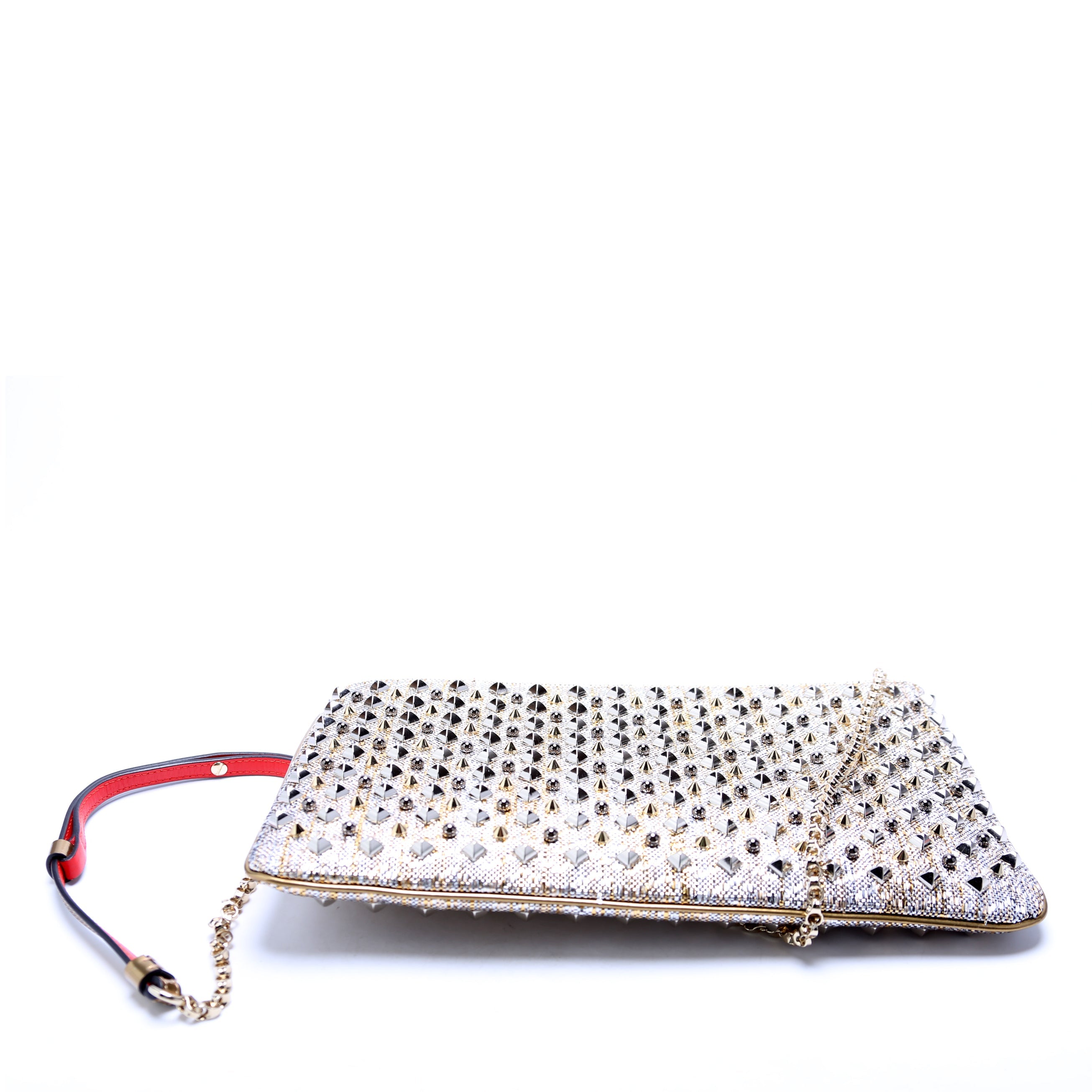 Loubiposh NV Spike Raffia Clutch Metallic