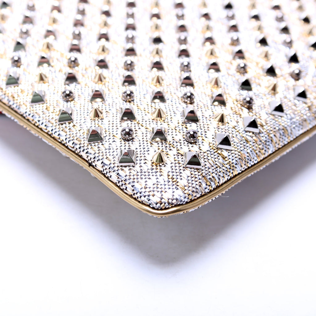 Loubiposh NV Spike Raffia Clutch Metallic