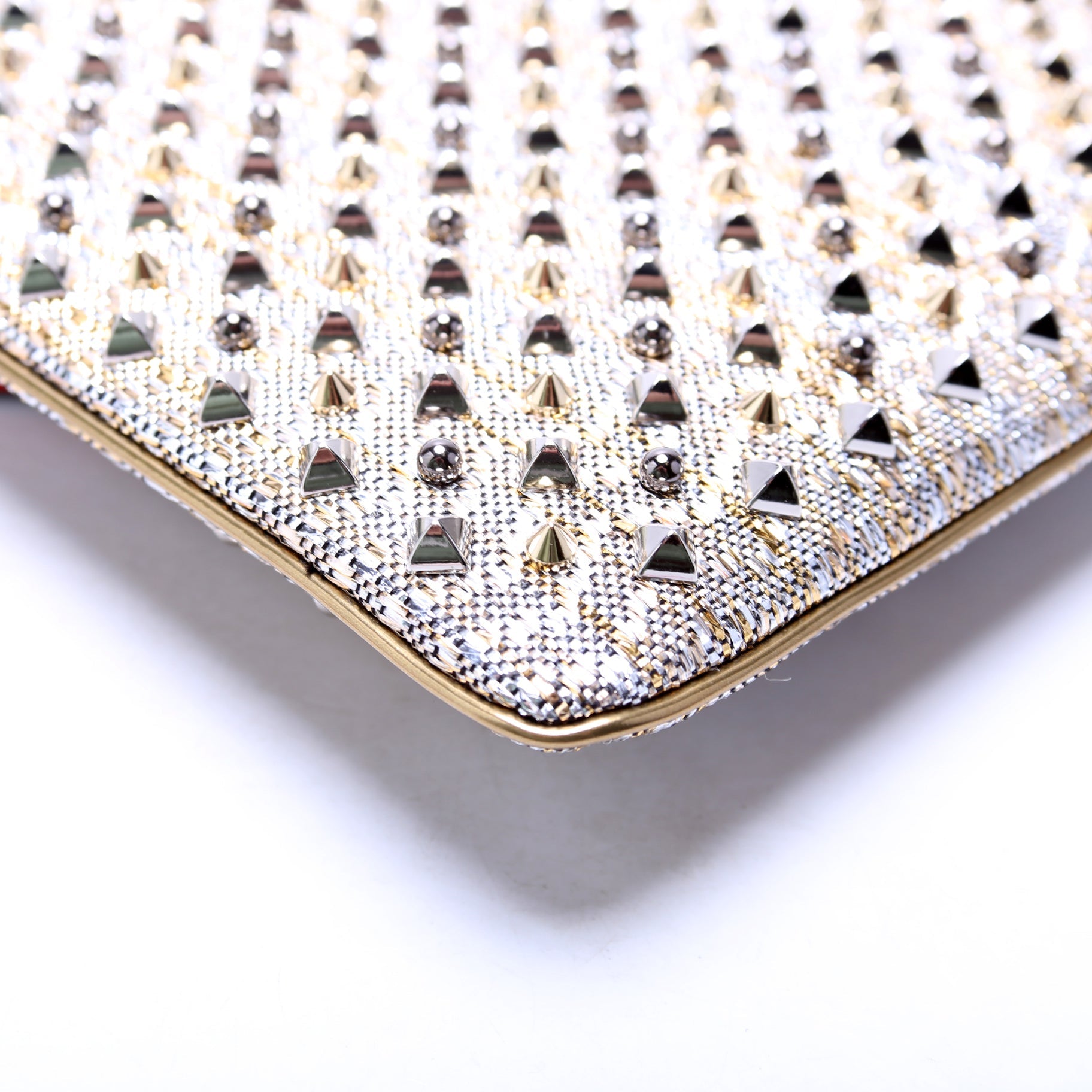Loubiposh NV Spike Raffia Clutch Metallic