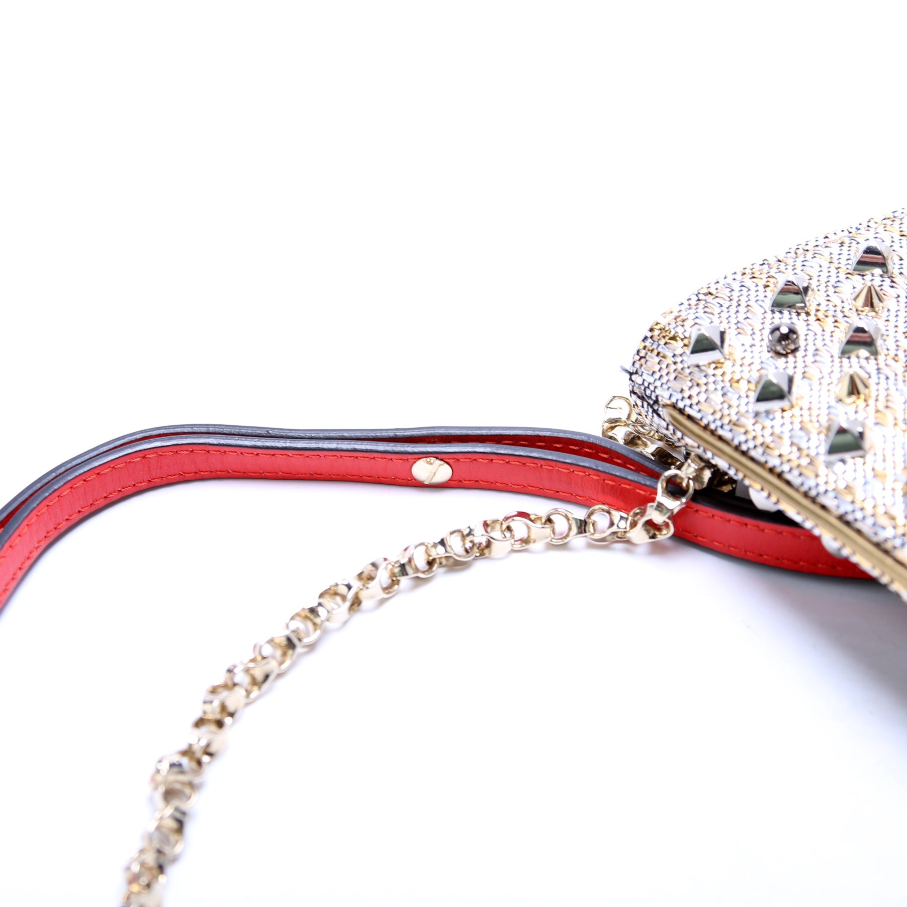 Loubiposh NV Spike Raffia Clutch Metallic