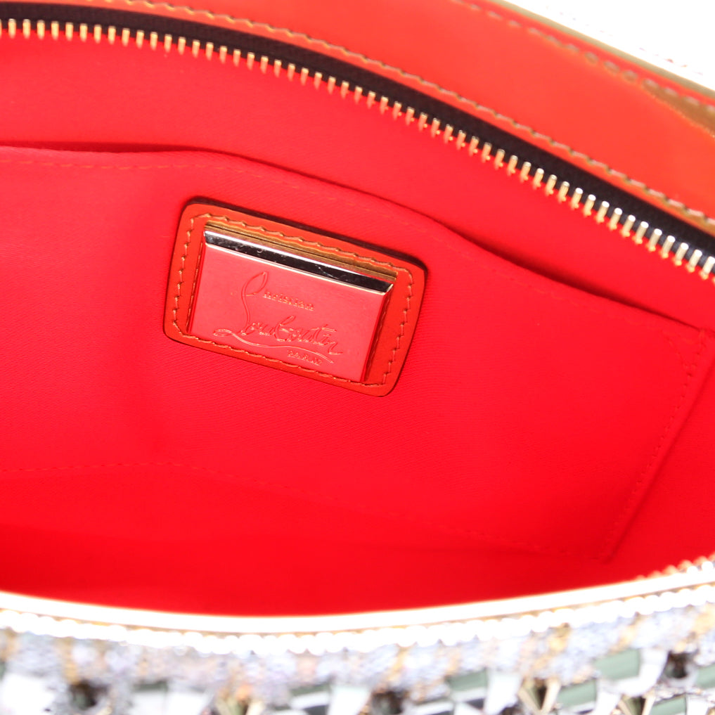 Loubiposh NV Spike Raffia Clutch Metallic