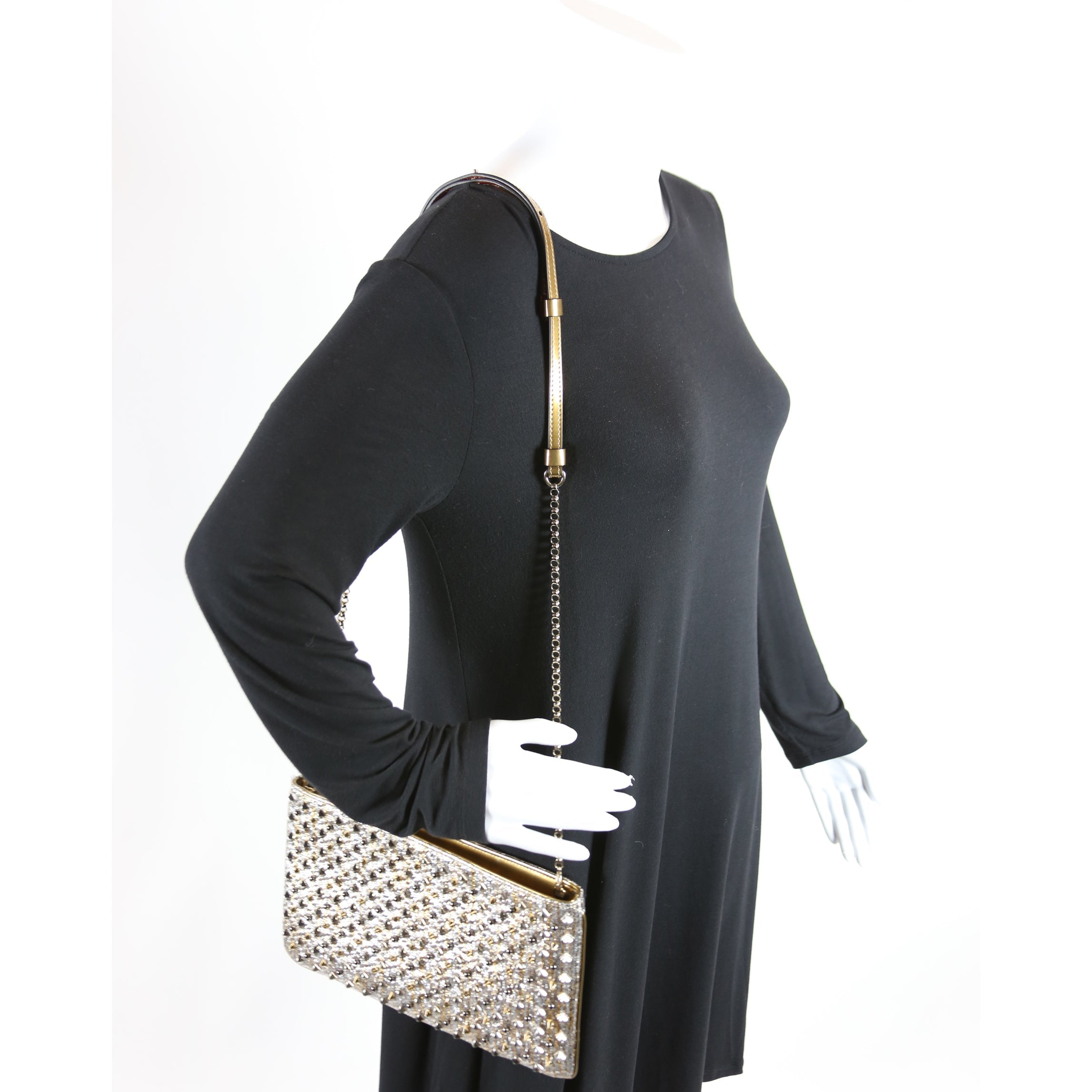 Loubiposh NV Spike Raffia Clutch Metallic