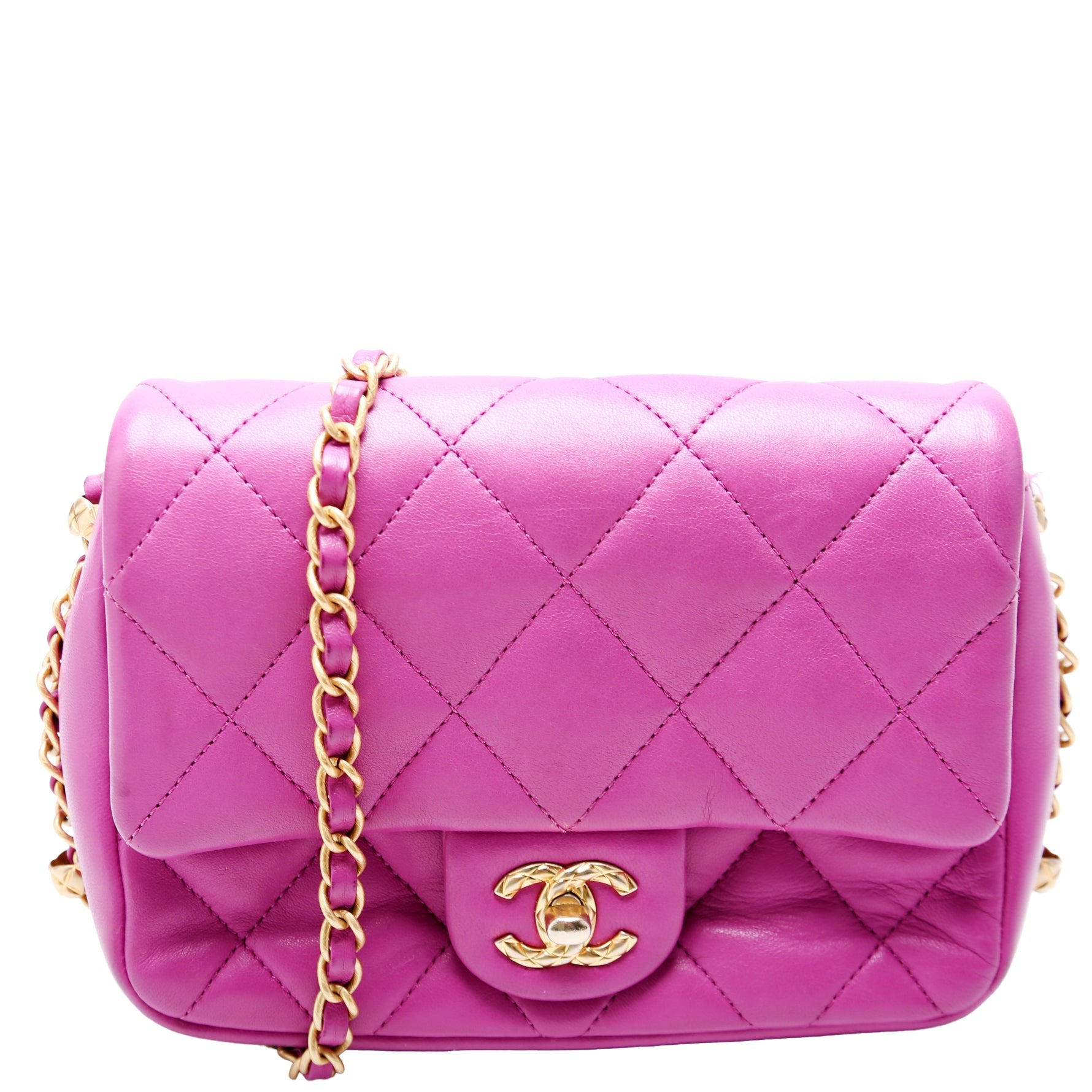 Chain Around Mini Square Flap Bag Lambskin RFID Purple