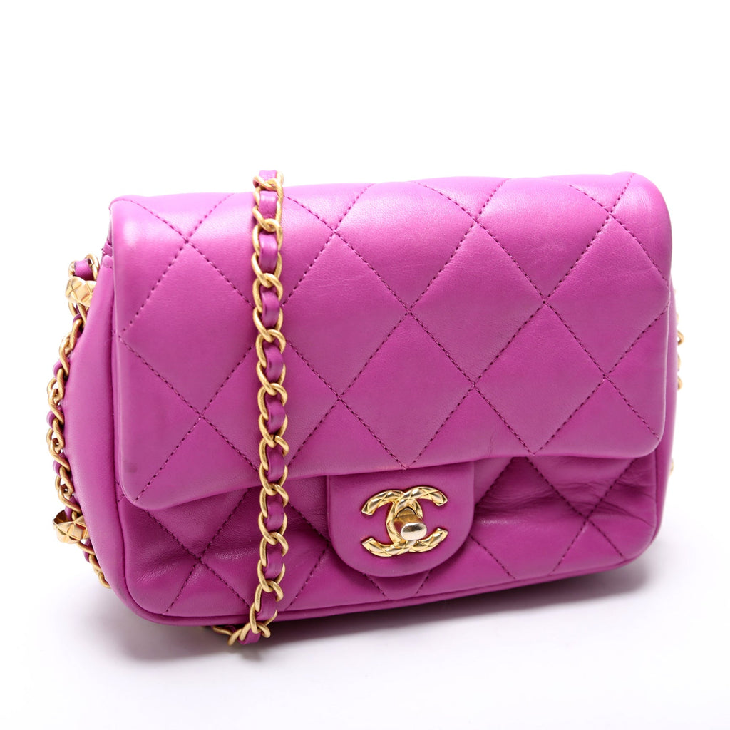 Chain Around Mini Square Flap Bag Lambskin RFID Purple