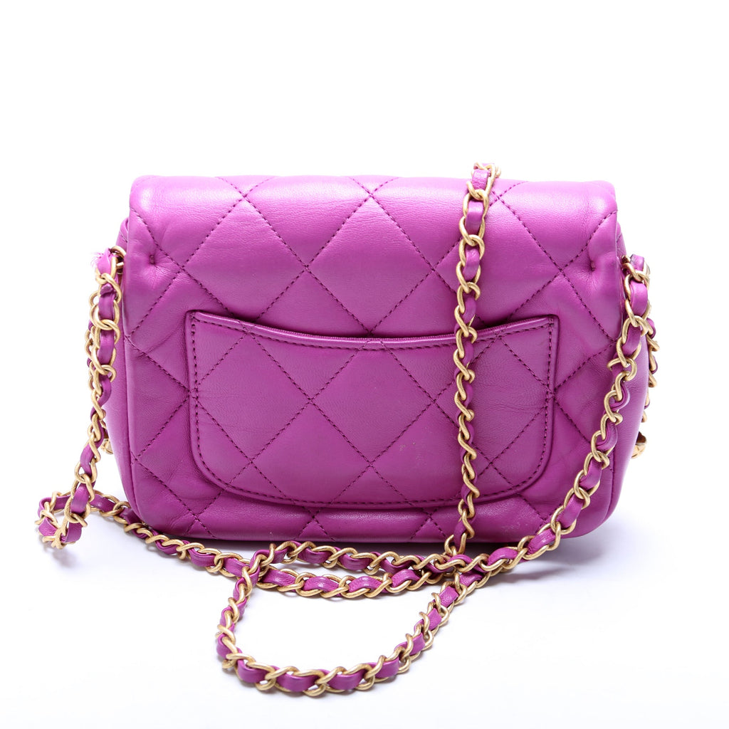 Chain Around Mini Square Flap Bag Lambskin RFID Purple