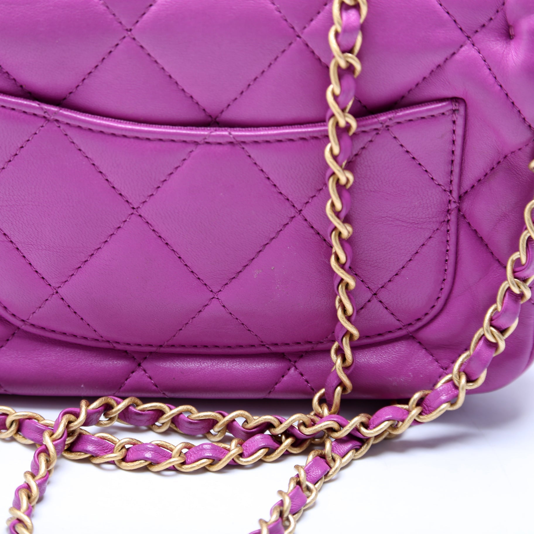 Chain Around Mini Square Flap Bag Lambskin RFID Purple