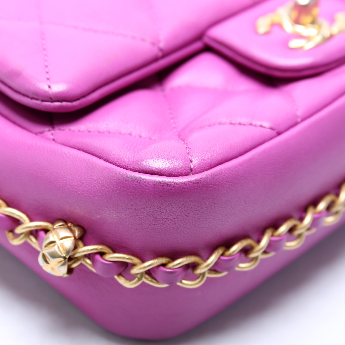 Chain Around Mini Square Flap Bag Lambskin RFID Purple