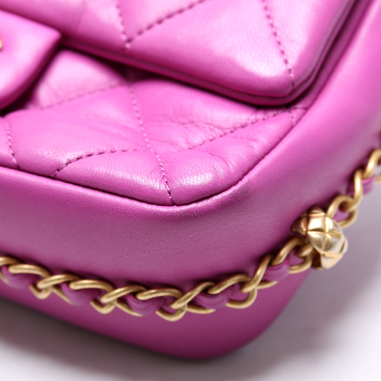 Chain Around Mini Square Flap Bag Lambskin RFID Purple