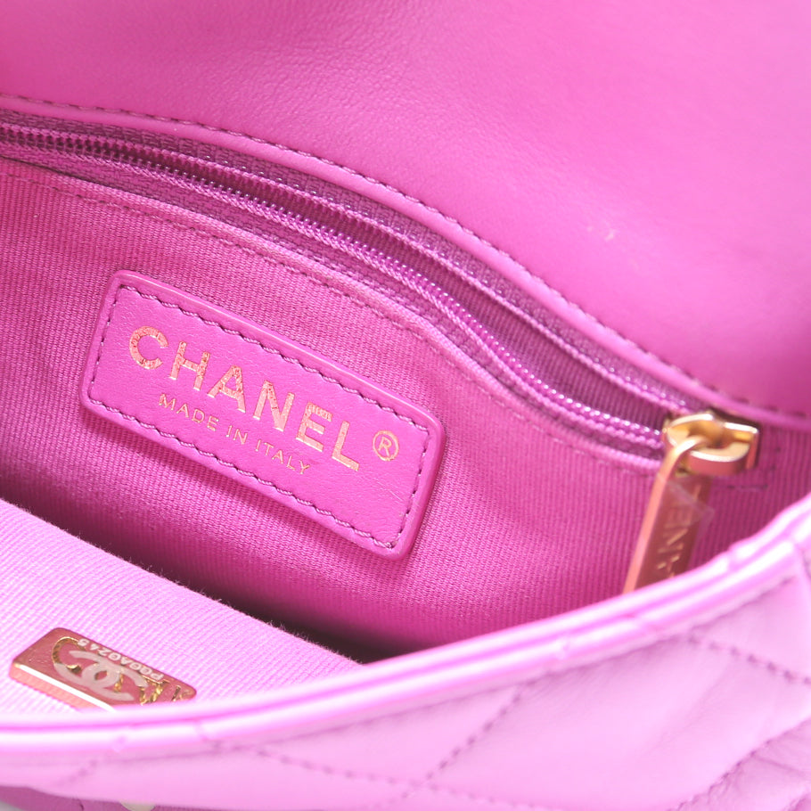 Chain Around Mini Square Flap Bag Lambskin RFID Purple