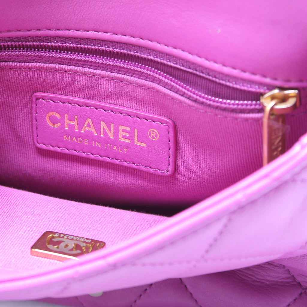 Chain Around Mini Square Flap Bag Lambskin RFID Purple
