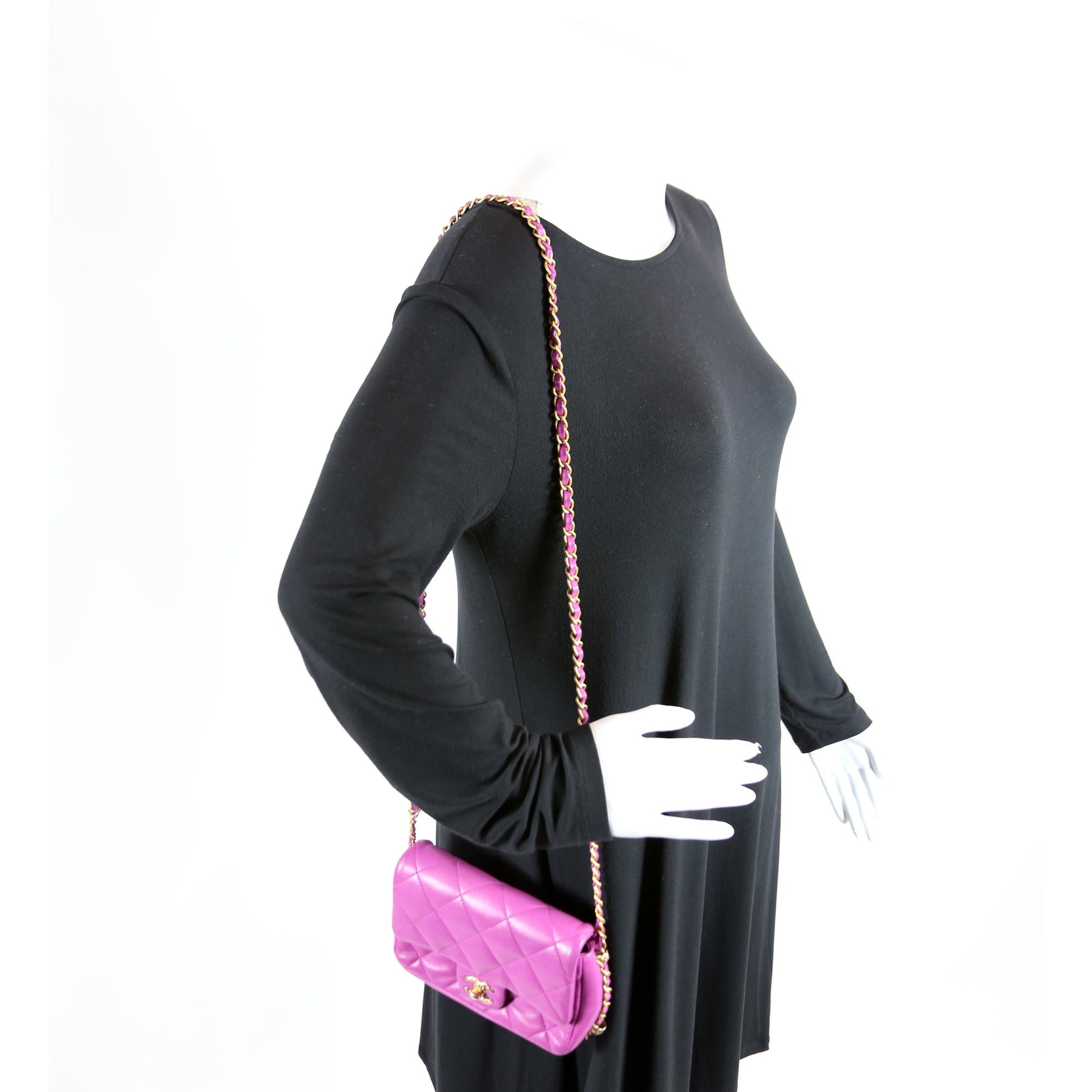 Chain Around Mini Square Flap Bag Lambskin RFID Purple
