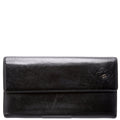 Camellia Flower Goatskin Flap Wallet 12M Black