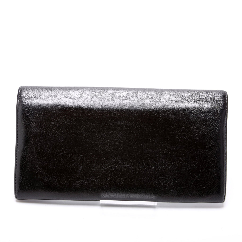 Camellia Flower Goatskin Flap Wallet 12M Black