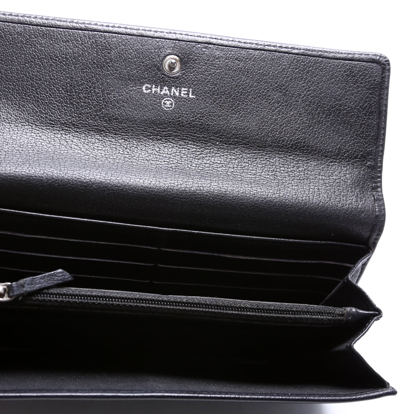 Camellia Flower Goatskin Flap Wallet 12M Black