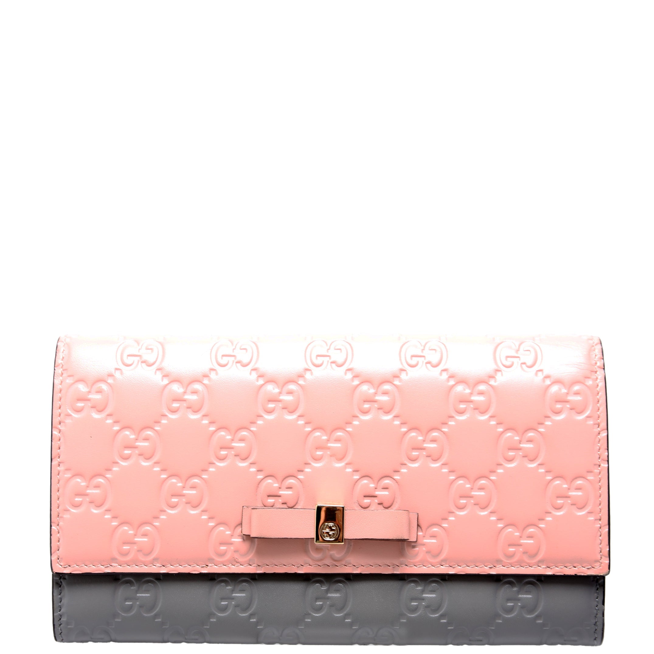 Gucci 388679 Ribbon Long Wallet Guccisima Pink/Gray