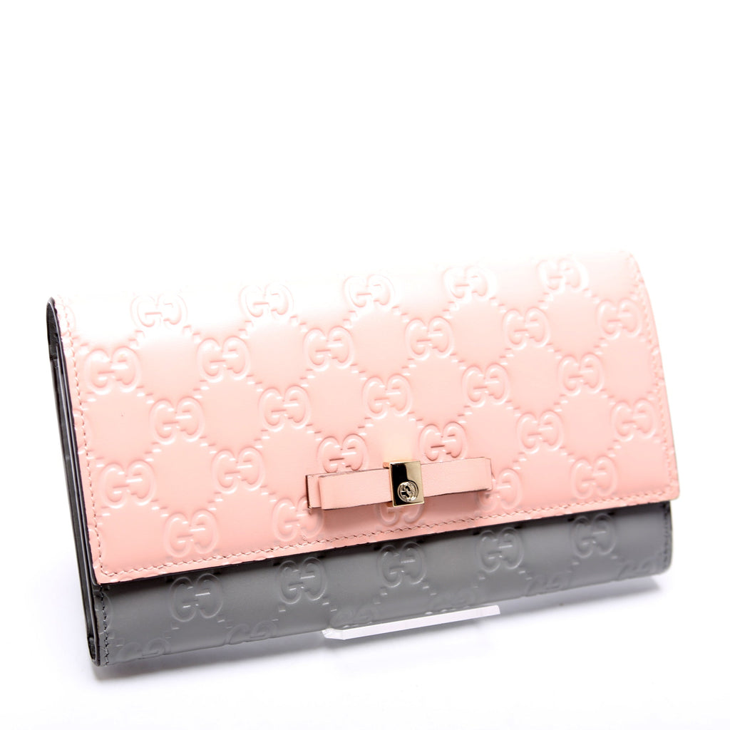 Gucci 388679 Ribbon Long Wallet Guccisima Pink/Gray