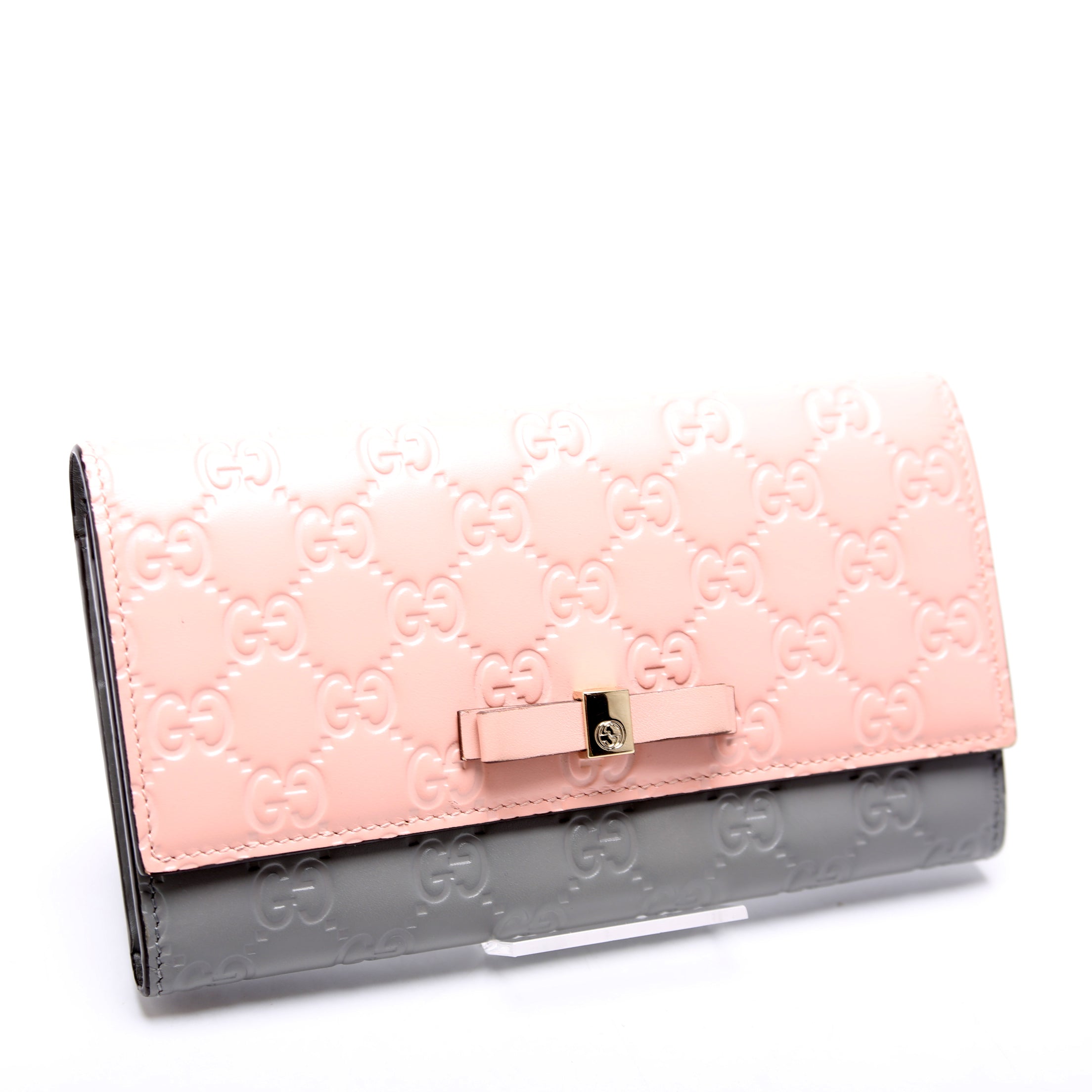 Gucci 388679 Ribbon Long Wallet Guccisima Pink/Gray