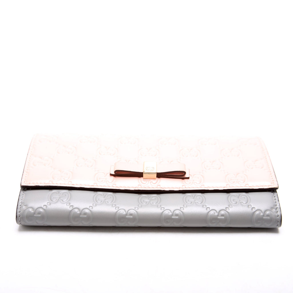 Gucci 388679 Ribbon Long Wallet Guccisima Pink/Gray