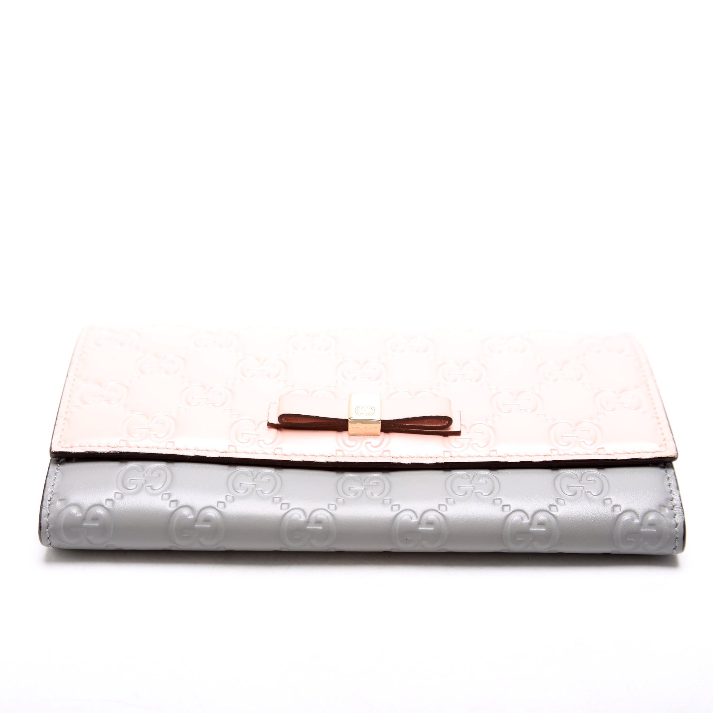 Gucci 388679 Ribbon Long Wallet Guccisima Pink/Gray