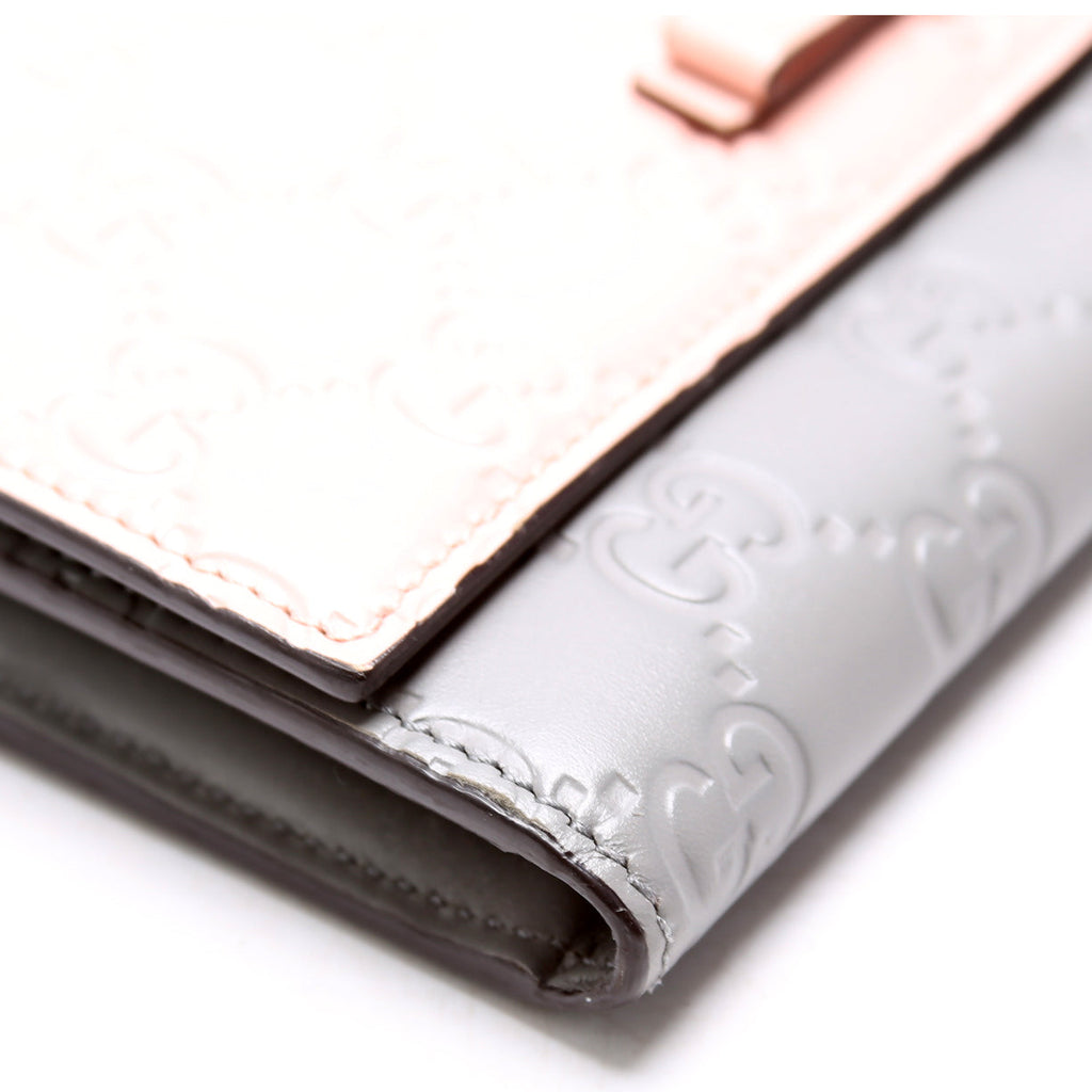Gucci 388679 Ribbon Long Wallet Guccisima Pink/Gray