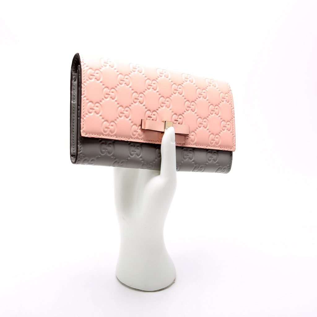 Gucci 388679 Ribbon Long Wallet Guccisima Pink/Gray