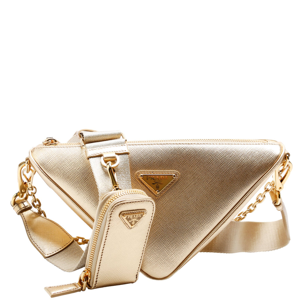 Saffiano Triangle Logo Mini Bag Gold