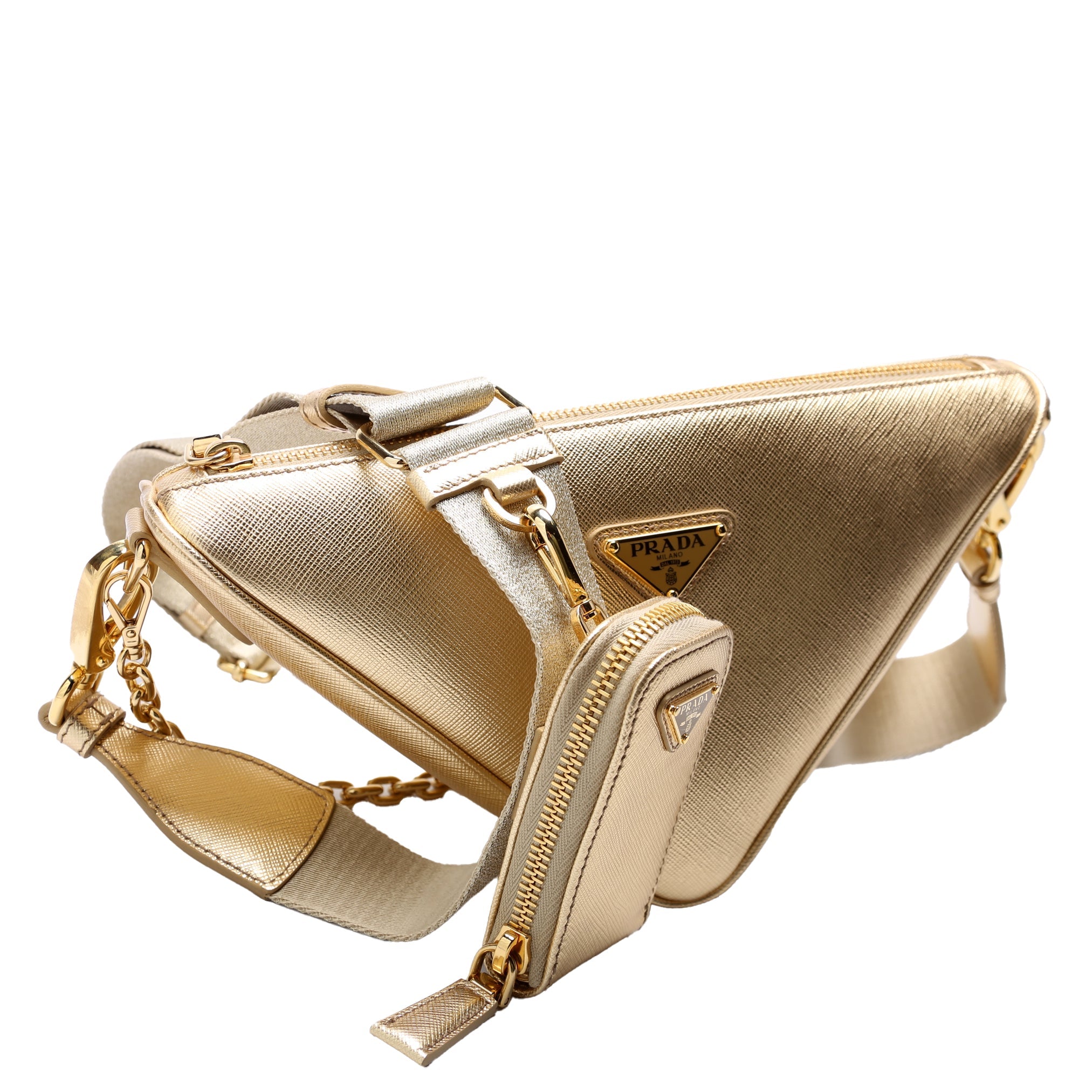 Saffiano Triangle Logo Mini Bag Gold