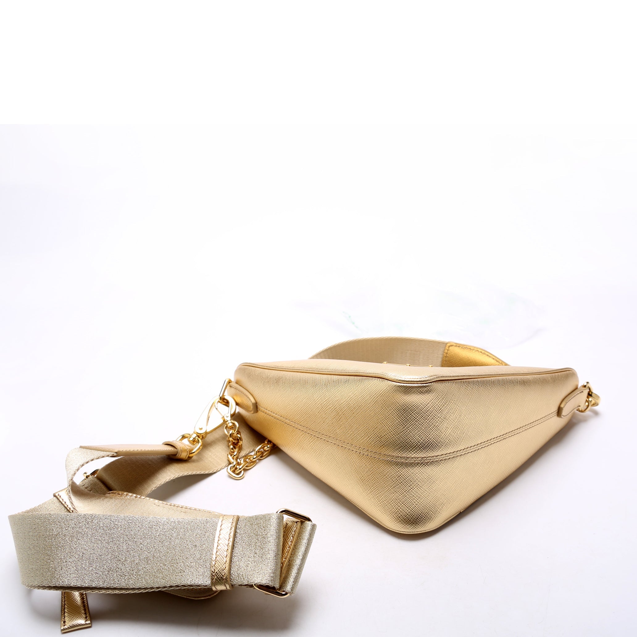 Saffiano Triangle Logo Mini Bag Gold