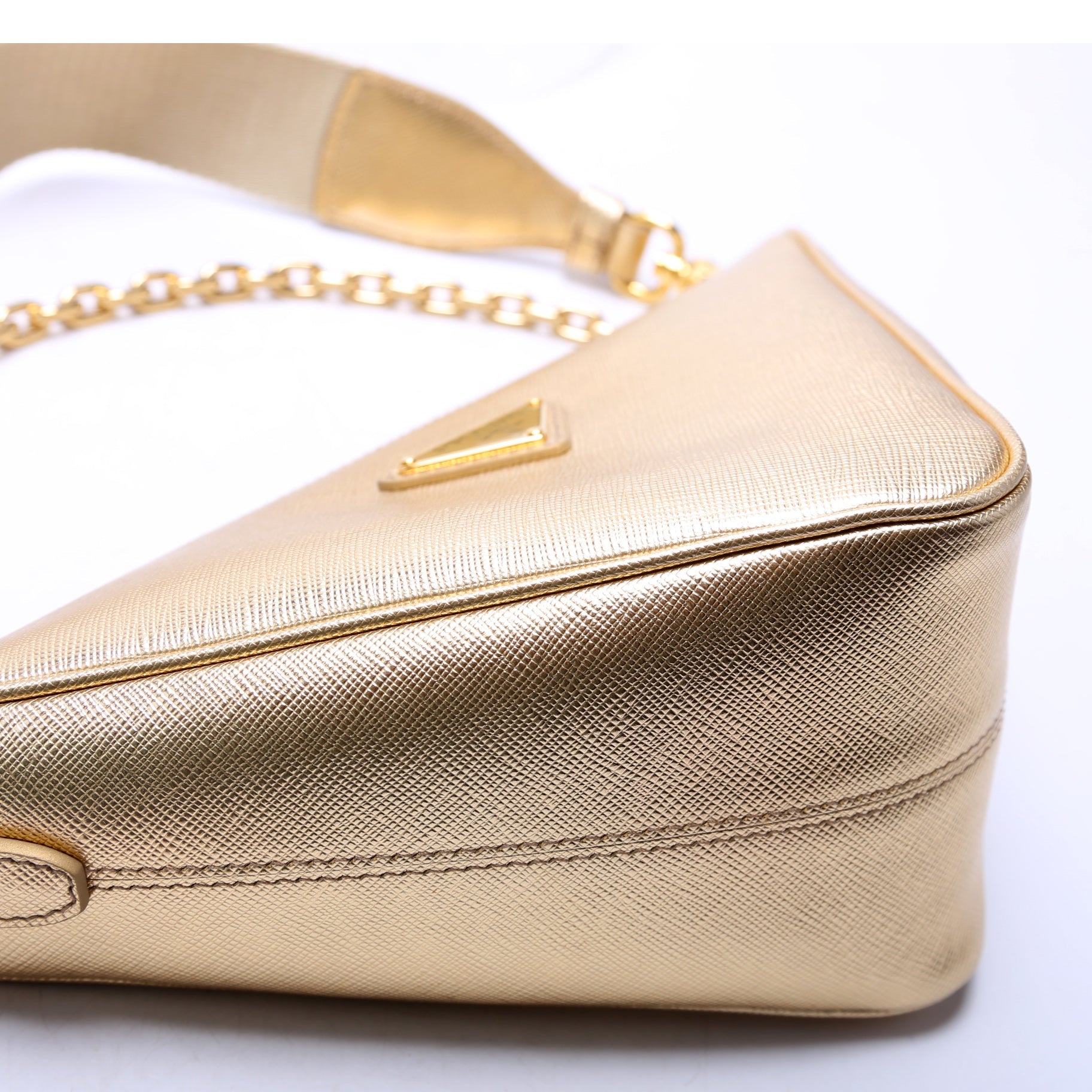 Saffiano Triangle Logo Mini Bag Gold