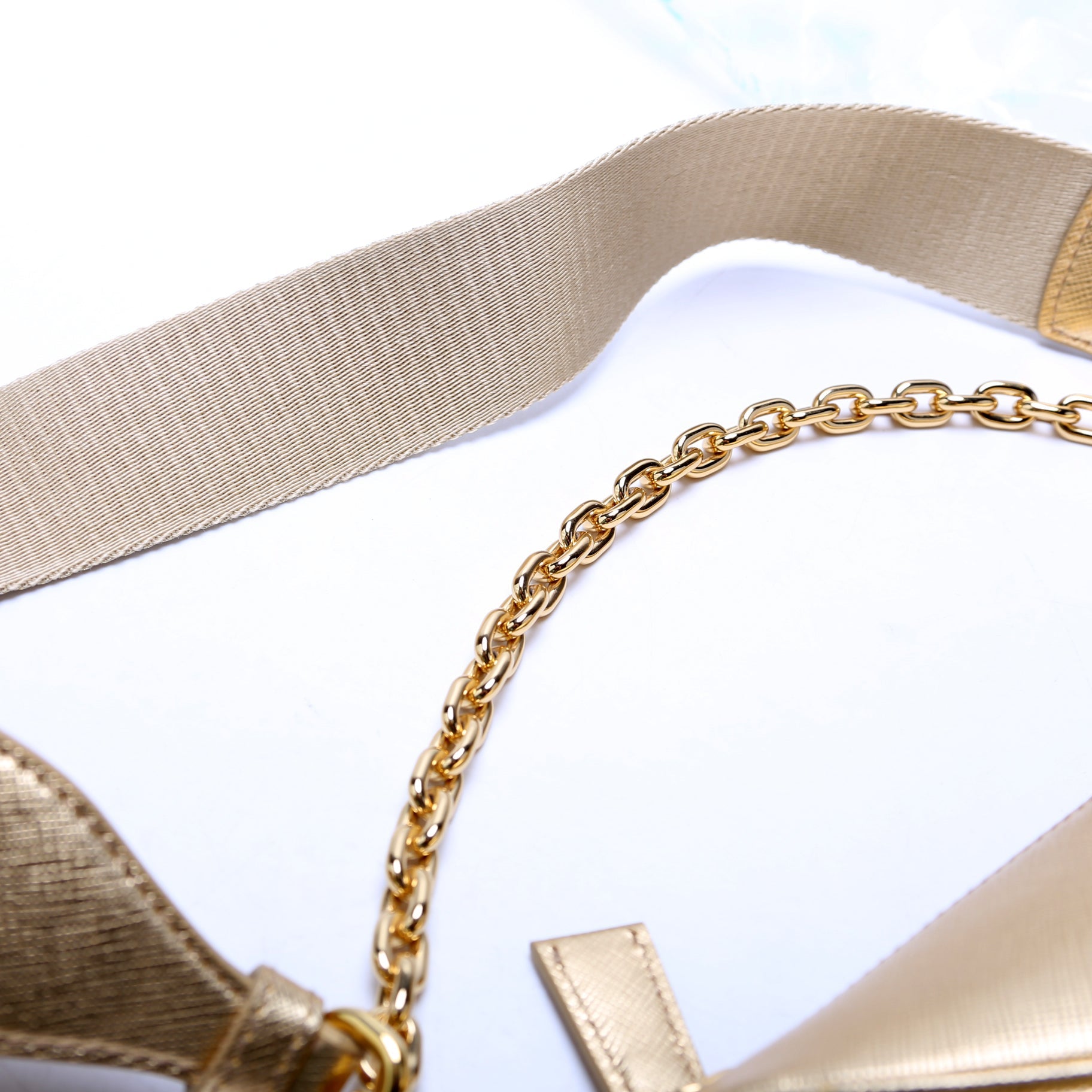 Saffiano Triangle Logo Mini Bag Gold