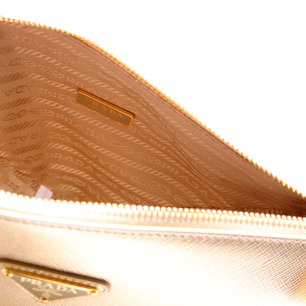 Saffiano Triangle Logo Mini Bag Gold