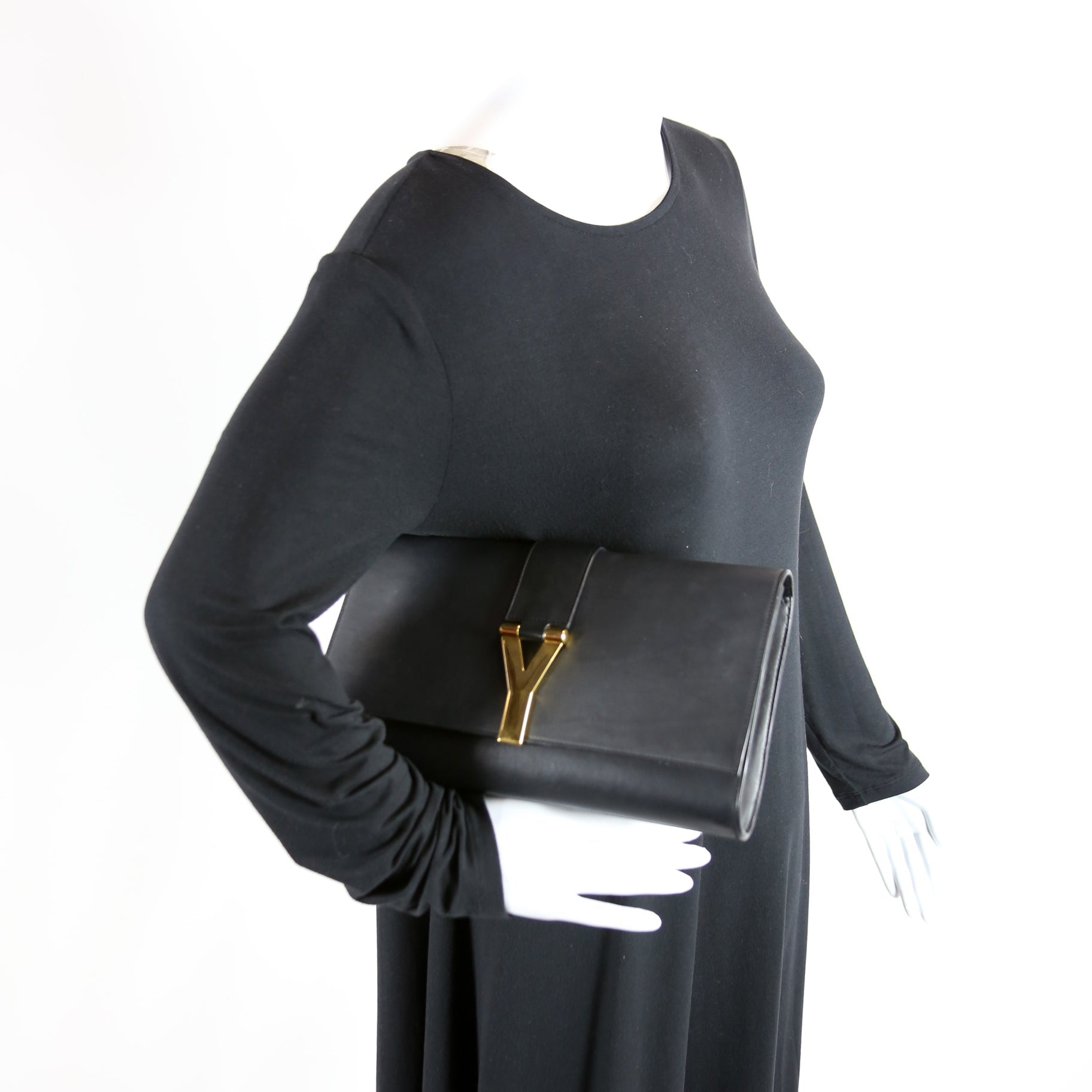 Classic Y Ligne Clutch Smooth Leather Black
