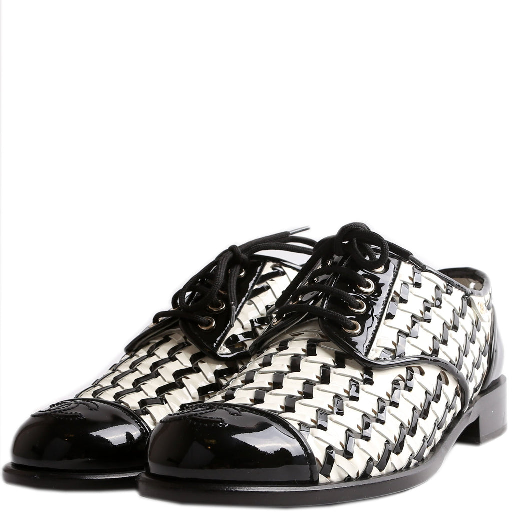 Lace Up Woven Leather Loafers Size 37.5