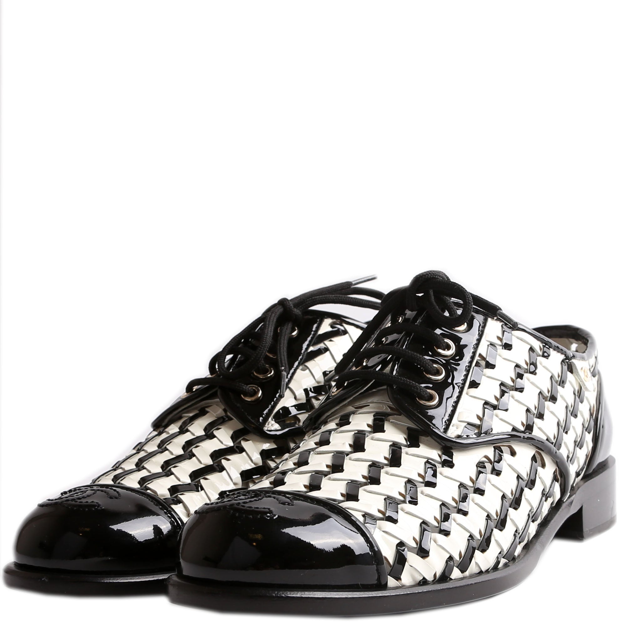 Lace Up Woven Leather Loafers Size 37.5