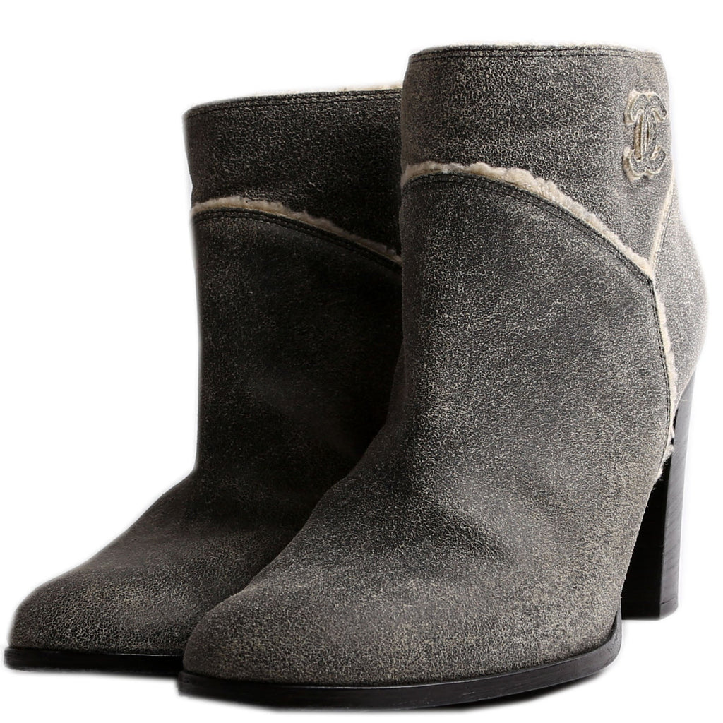 CC Suede Shearling Ankle Boots Size 40.5