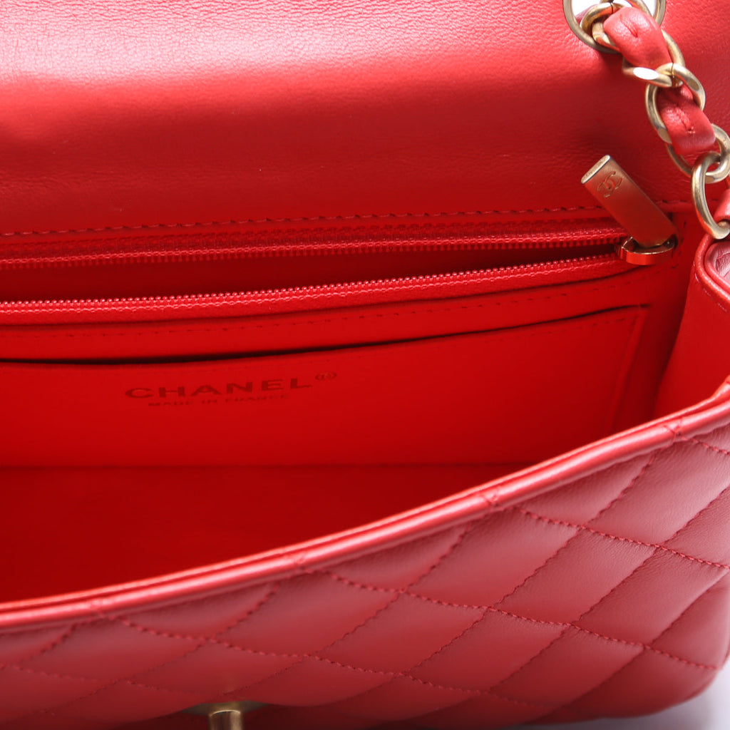 Classic Flap Mini Rectangle Lambskin 27M Orange
