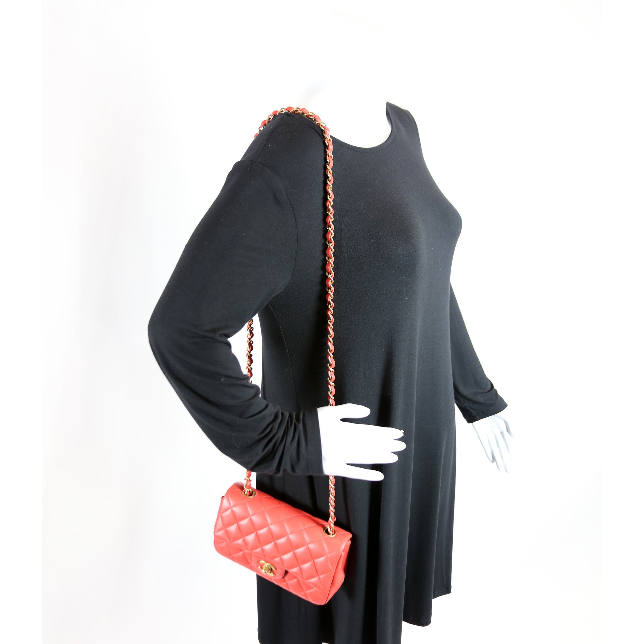 Classic Flap Mini Rectangle Lambskin 27M Orange
