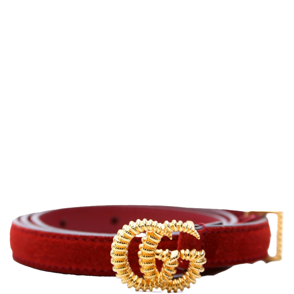 602071 GG Torchon Thin Suede Belt Size 70/28 Red
