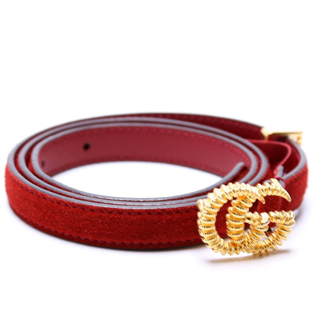 602071 GG Torchon Thin Suede Belt Size 70/28 Red