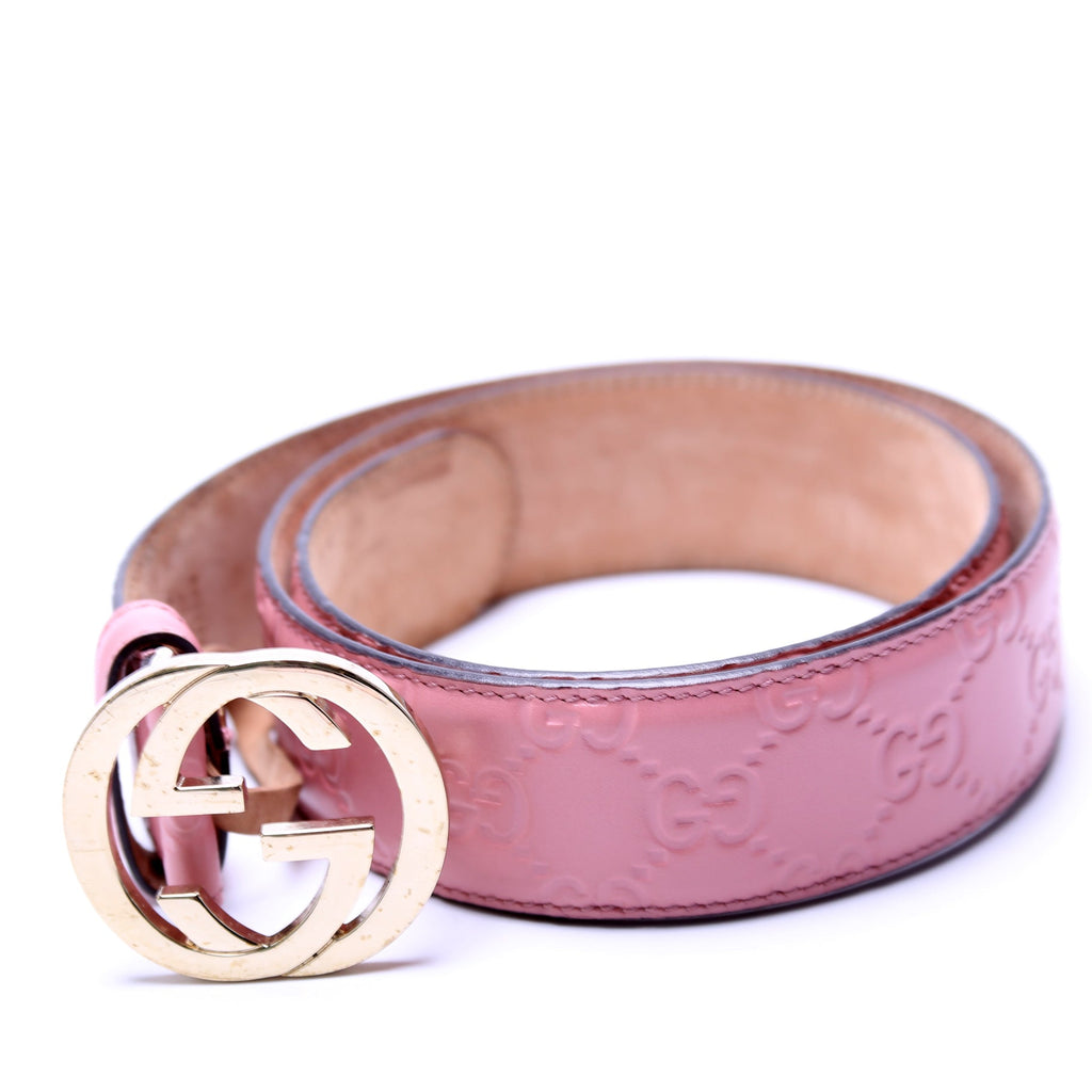 370543 Interlocking GG Smooth Leather Belt Size 75/30 Pink