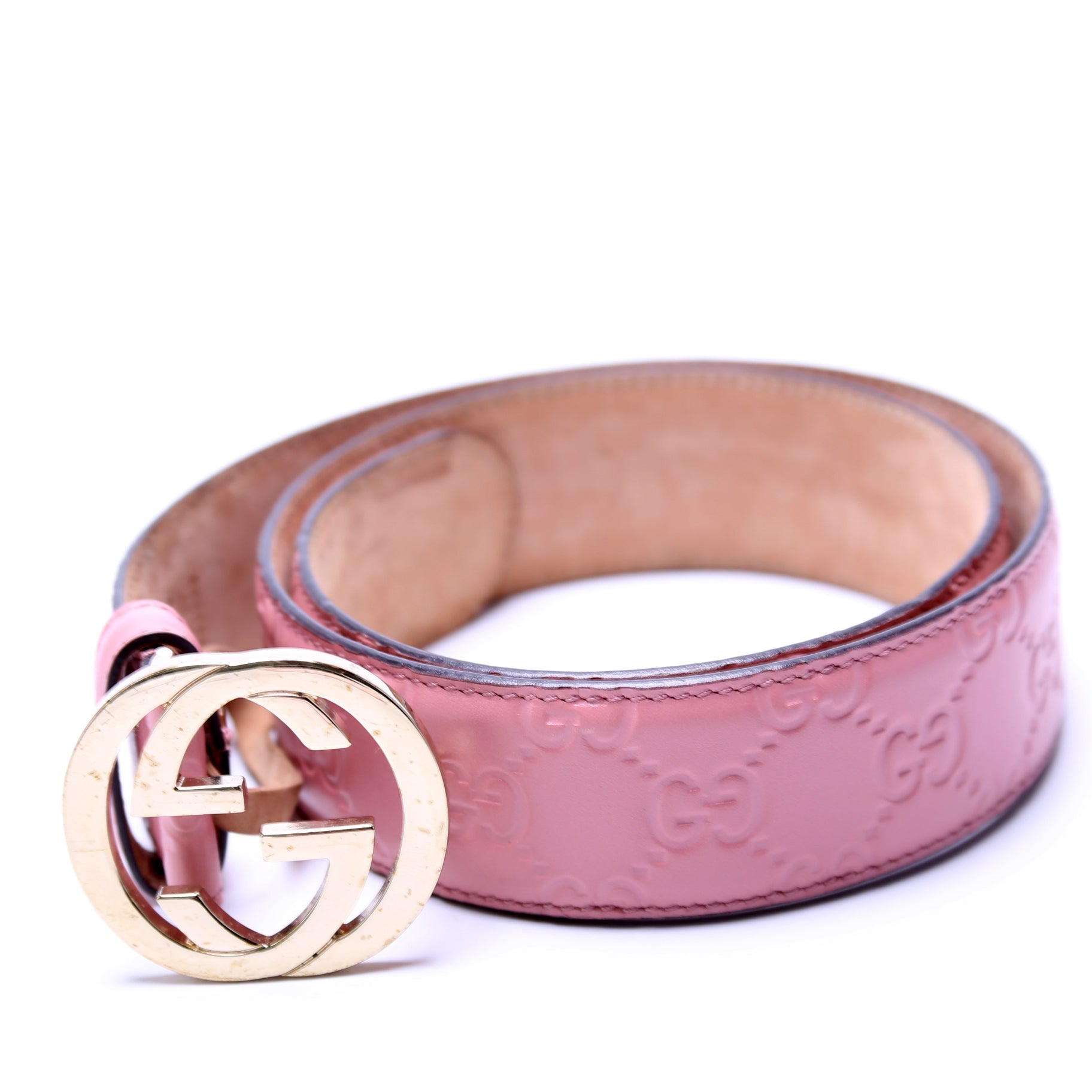 370543 Interlocking GG Smooth Leather Belt Size 75/30 Pink