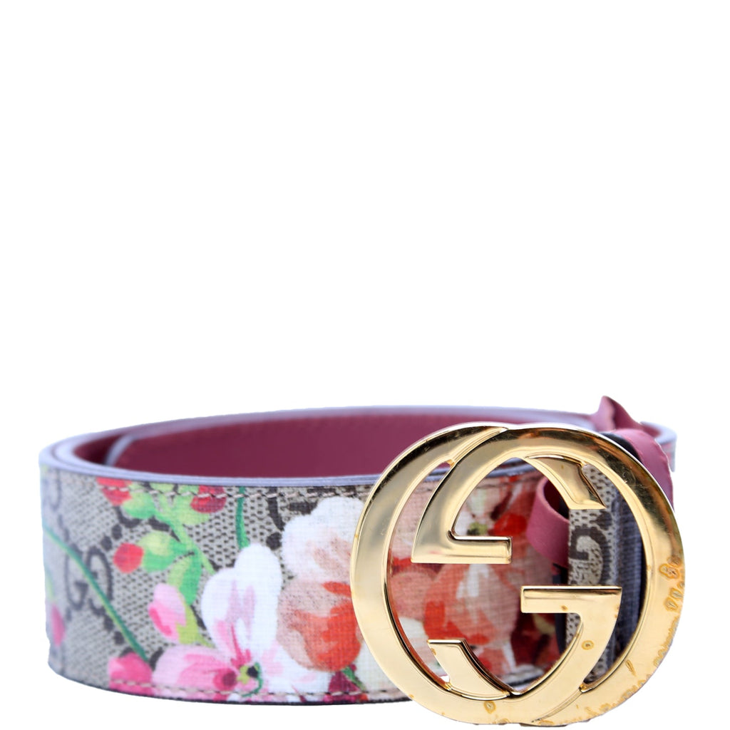370543 Interlocking GG Blooms Belt Size 70/28 Beige/Mauve