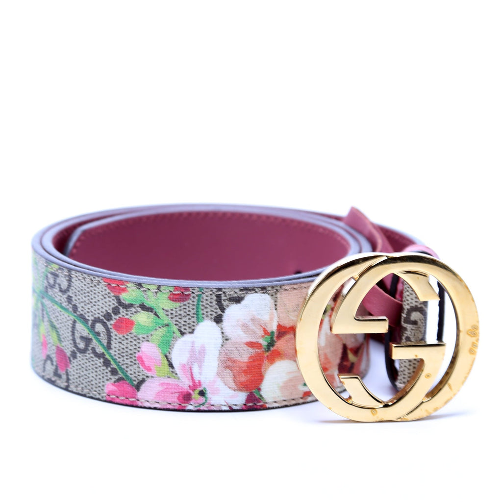 370543 Interlocking GG Blooms Belt Size 70/28 Beige/Mauve
