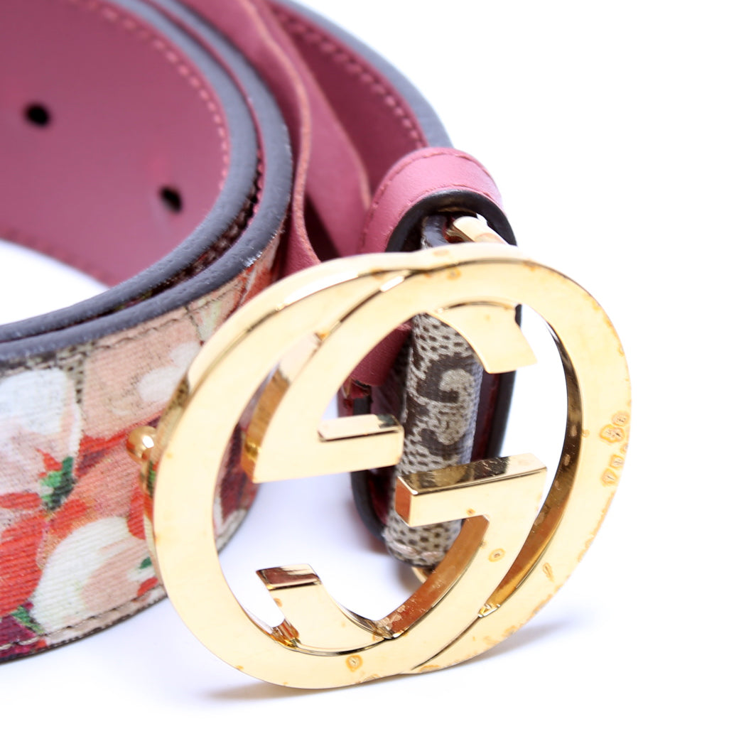 370543 Interlocking GG Blooms Belt Size 70/28 Beige/Mauve