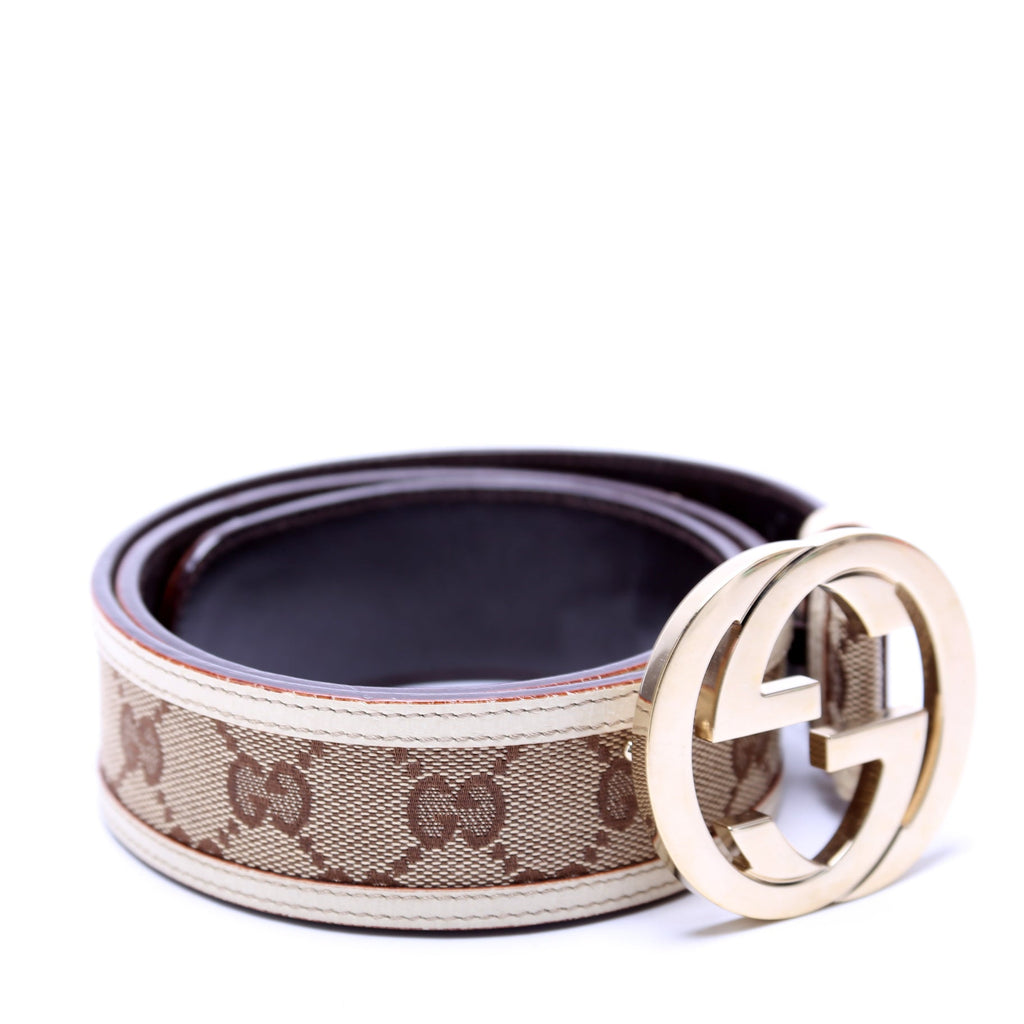 114876 Interlocking Leather Belt Size 85/34 Beige/White