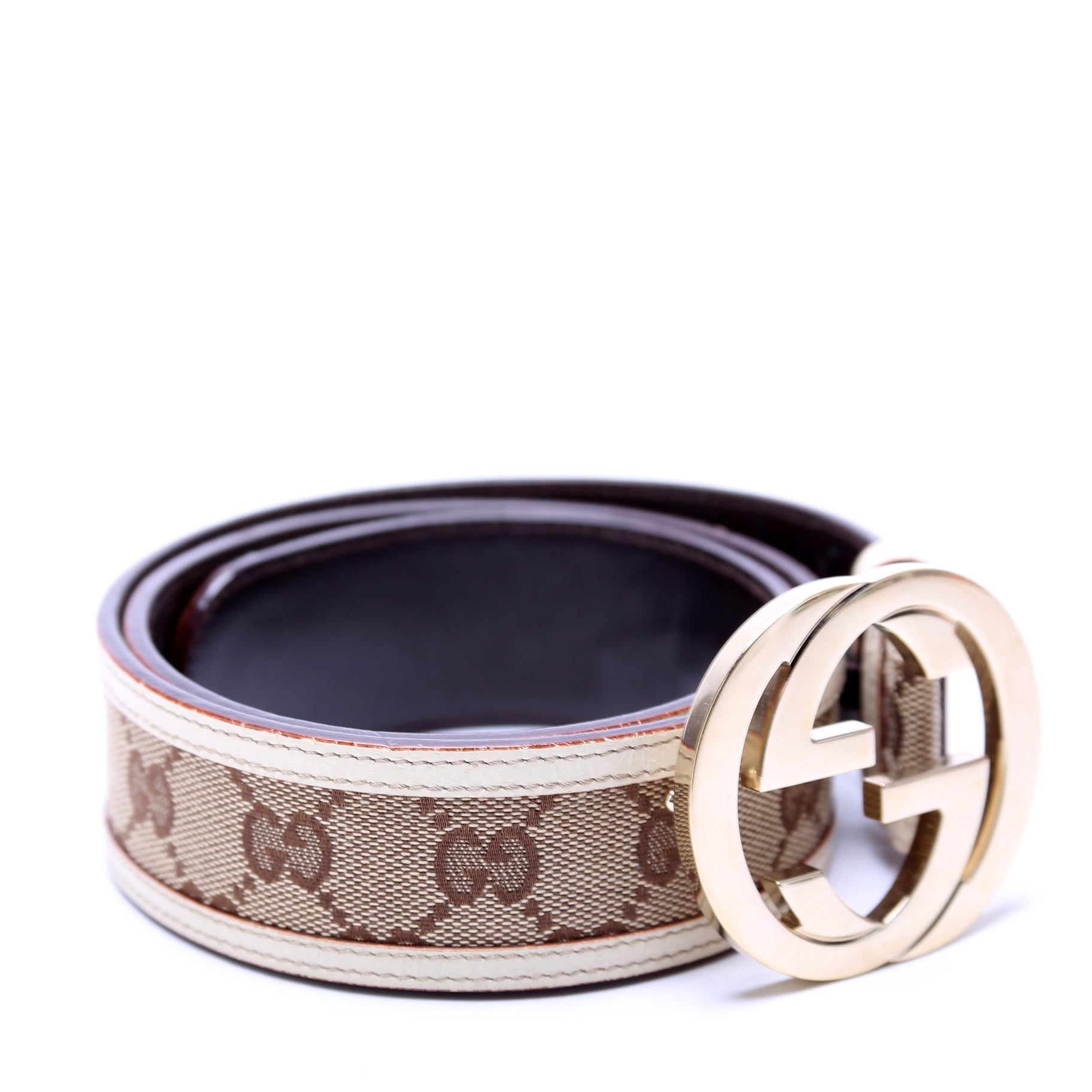 114876 Interlocking Leather Belt Size 85/34 Beige/White