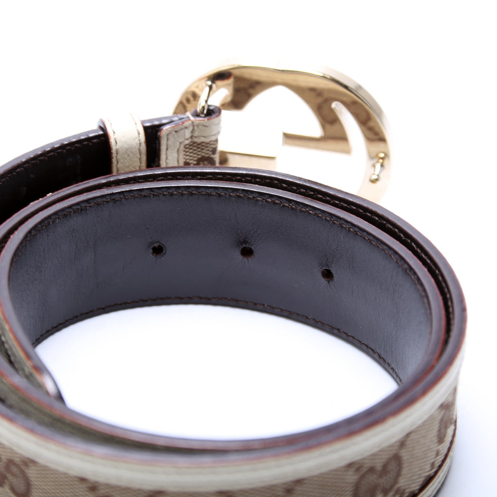 114876 Interlocking Leather Belt Size 85/34 Beige/White